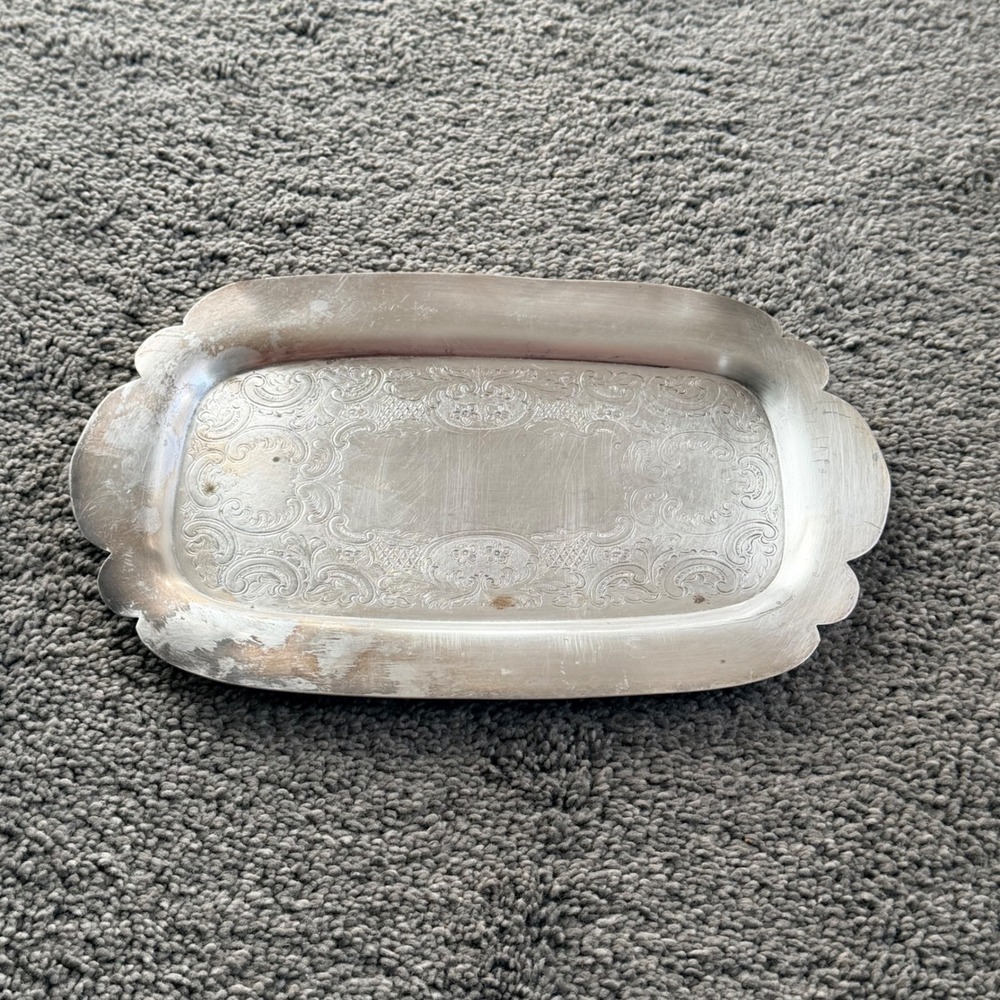 Vintage Coronet Plate Silver Over Copper Scalloped Etched Tray 1655 E.P. Copper‎